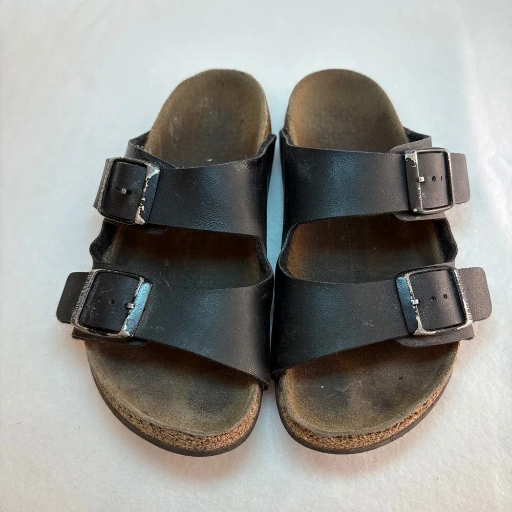 Birkenstock Arizona Kids Black Birko-Flor Two Strap Sandals Size 32 EU